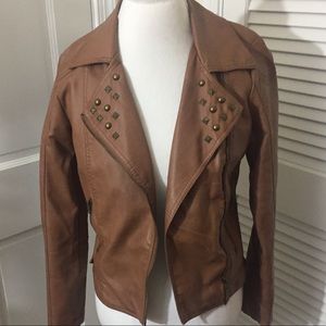Brown Faux Leather jacket with stud detail